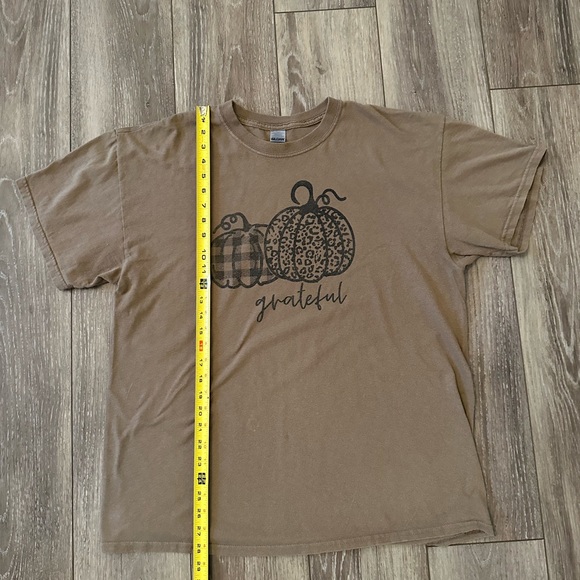 Final Markdown Tan Grateful Casual T-Shirt With Pumpkins - Picture 3 of 7